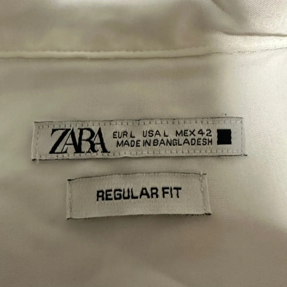 Zara Mens Regular Fit Short Sleeve Button Down Shirt White Large
